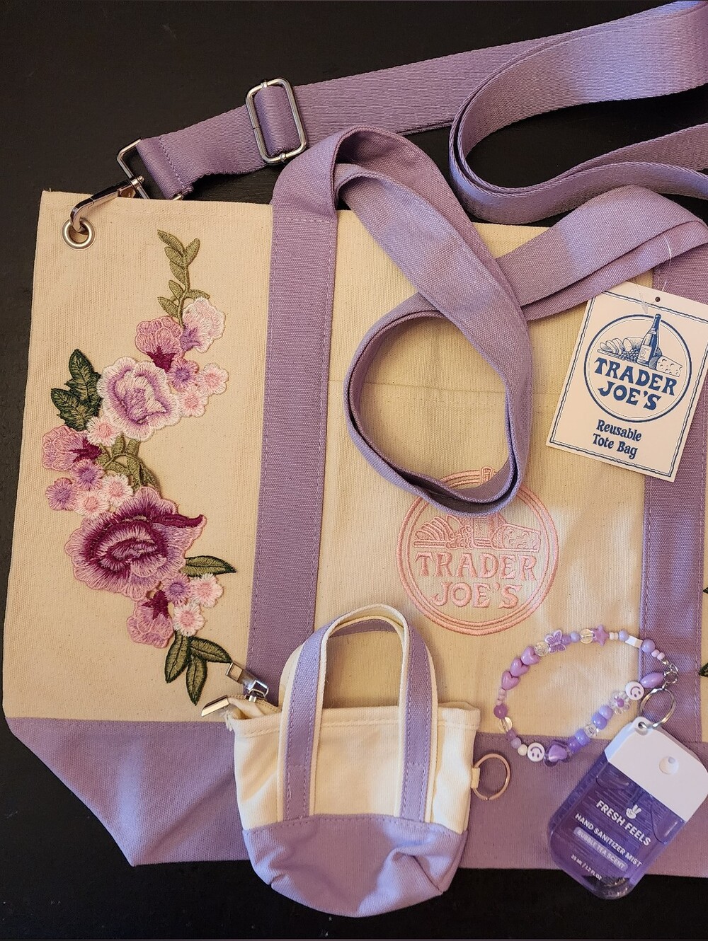 Custom Large Purple Trader Joe's Tote Set